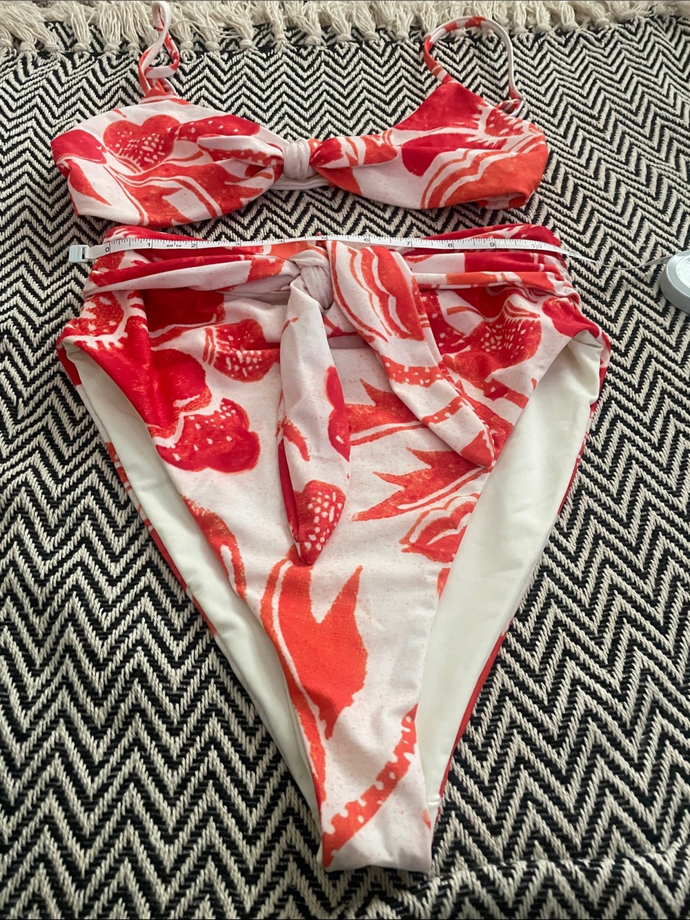 Mara Hoffman Coral Floral Bikini Set in White and Coral - Picture 2 of 7